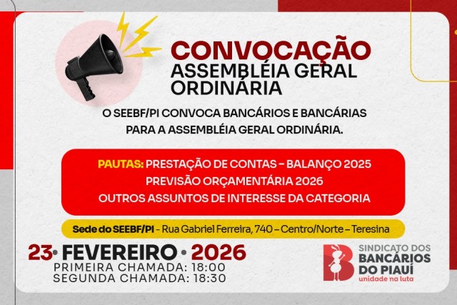 SEEBF/PI convoca Assembleia Geral Ordinária para Prestação de Contas