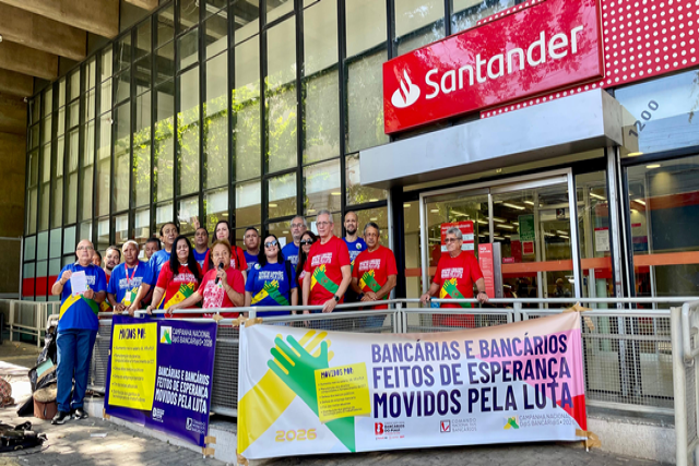 Manifestação na agência do Santander marca o lançamento Campanha Nacional 2026 no Piauí